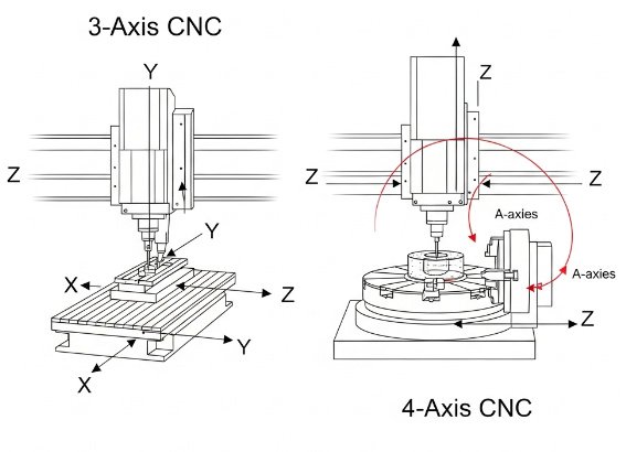 4 Axis CNC vs 3 Axis: Complete Technical Comparison