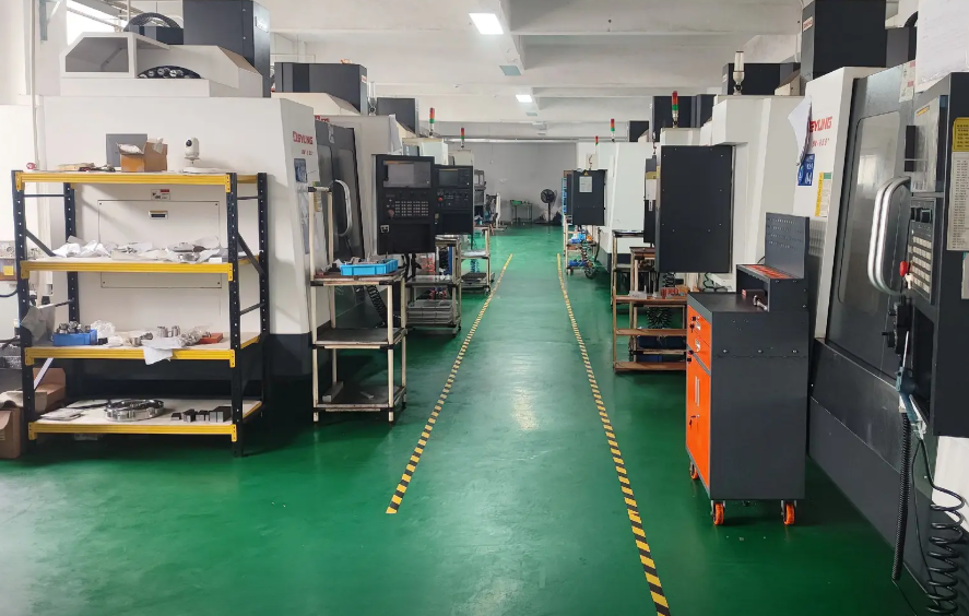 CNC machining workshop in China producing custom aluminum and steel components