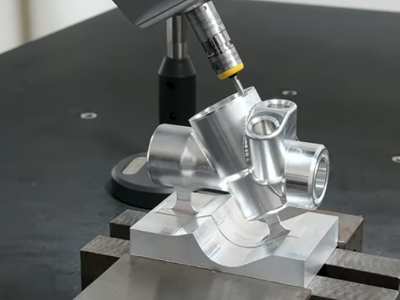 Coordinate measuring machine inspecting a precision mechanical part