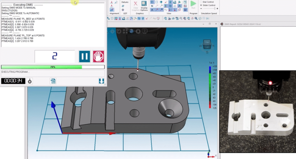 CMM software analyzing measurement points and dimensions
