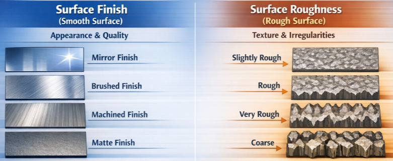 Surface finish vs surface roughness comparison diagram