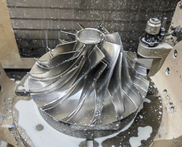 Machined stainless steel impeller on CNC machine