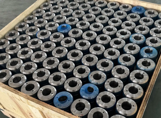 Close-up of CNC machine producing custom oil and gas part