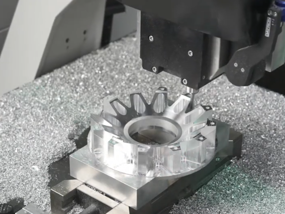 Close-up of automated CNC machining milling process
