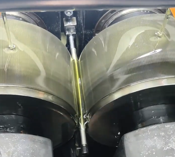 Close-up of knurled surface texture on industrial part