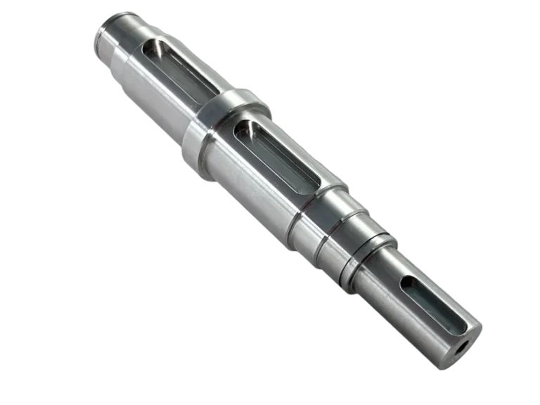 Custom machined shaft with keyway and stepped diameters