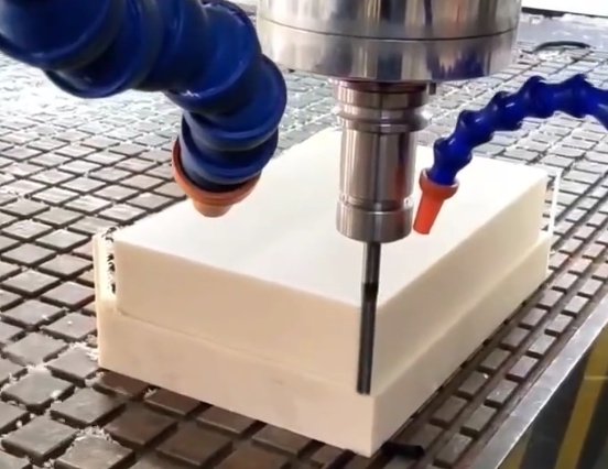Plastic CNC machining process showing milled plastic components