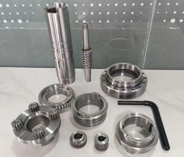 Custom electric actuator parts on CNC machine table